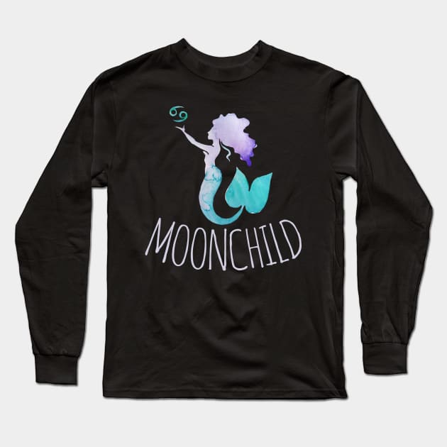 Moonchild cancer zodiac mermaid Long Sleeve T-Shirt by bubbsnugg